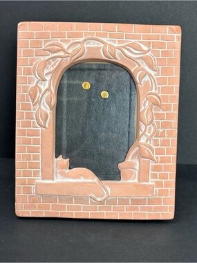 Vintage Cat Terracotta Picture Frame Kitten Plant Brick Window Style Unique 8x7